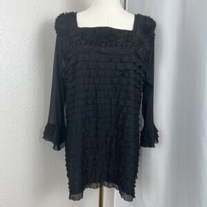 Cato Top Womens 14/16W Black Ruffle Chiffon Romantic‎ Gothic Boho Witchy Glam